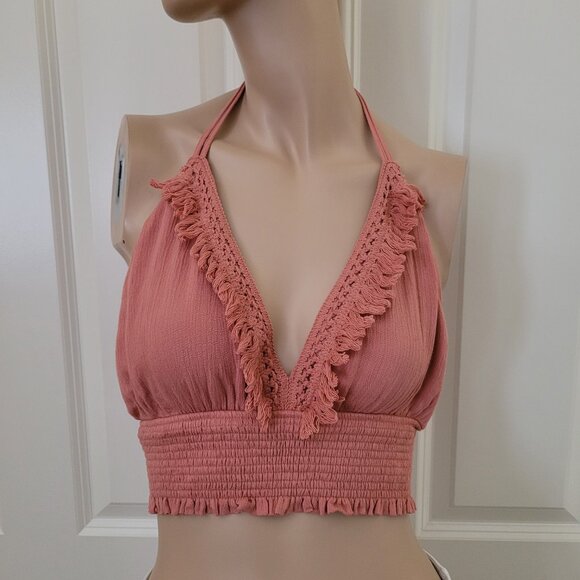 Forever 21 Fringe Tasseled Halter Crop Top SZ S - Picture 2 of 8